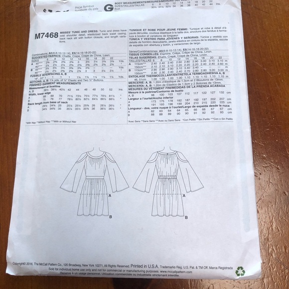 McCalls Pattern M7468 MISSES TUNIC & DRESS Sz 6-14 Nicole Miller Bare Shoulders - Picture 7 of 8